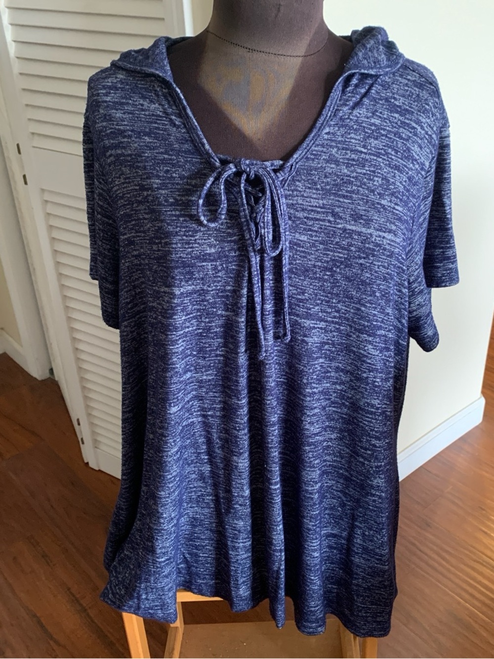Avenue Navy Heather Tie-Neck Hooded Tunic size 20w